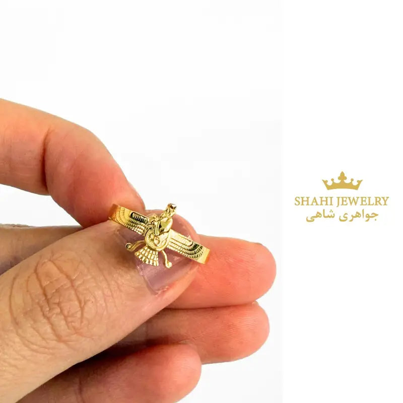 18k Solid Gold Farvahar Ring • Persian Zoroastrian Symbol