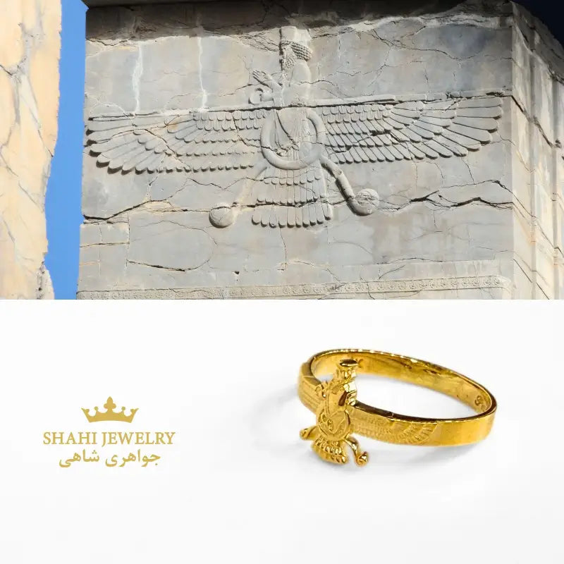 18k Solid Gold Farvahar Ring • Persian Zoroastrian Symbol