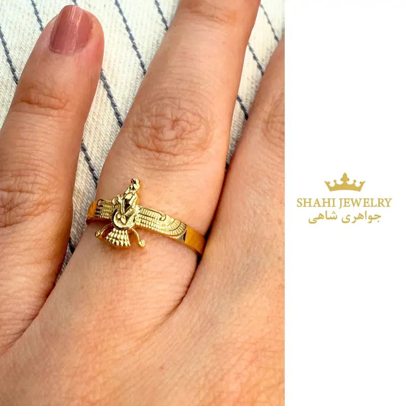 18k Solid Gold Farvahar Ring • Persian Zoroastrian Symbol