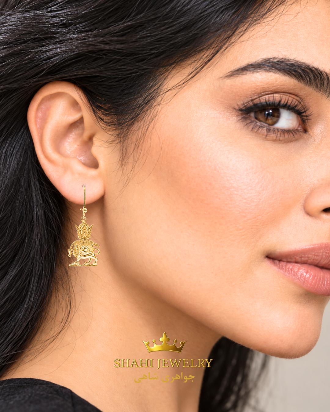 18K Gold Lion and Sun Earrings