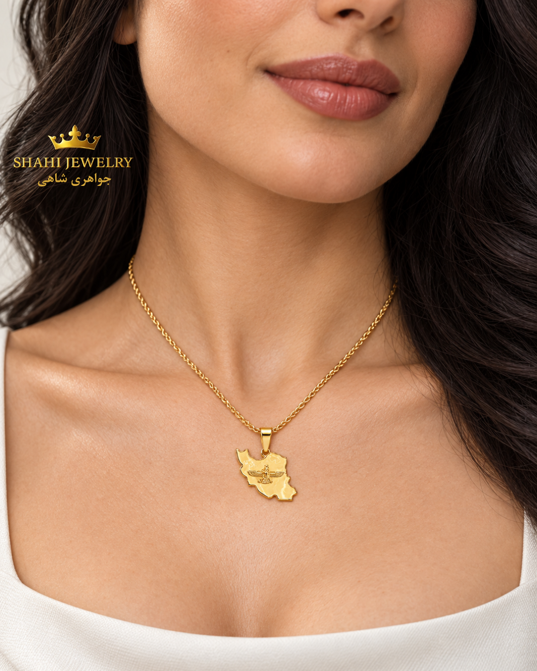 18K Gold Map of Iran with Farvahar (Ahura Mazda) Symbol Pendant
