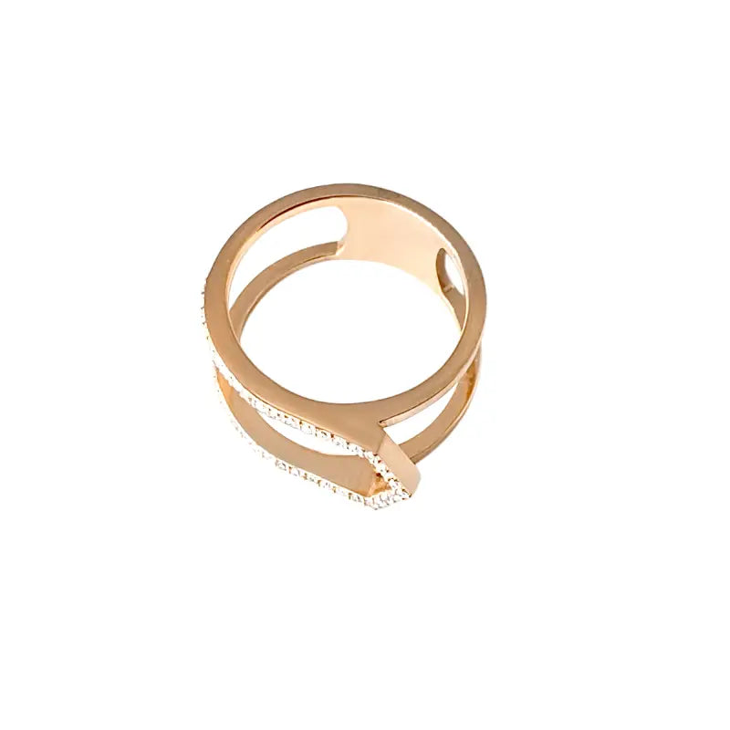 Dainty Double Band Diamond Ring In 18k Rose Gold For ladies