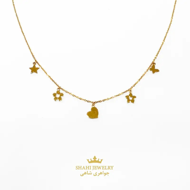 Dangling 18k Yellow Gold Charm Necklace - NECKLACE