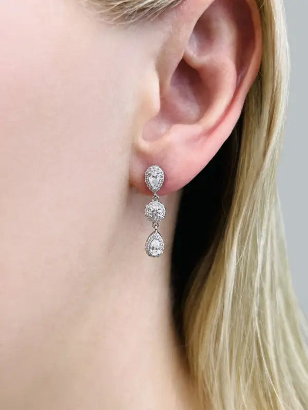 Dazzling Pear And Round Diamond Drop Earrings In 14K 18K