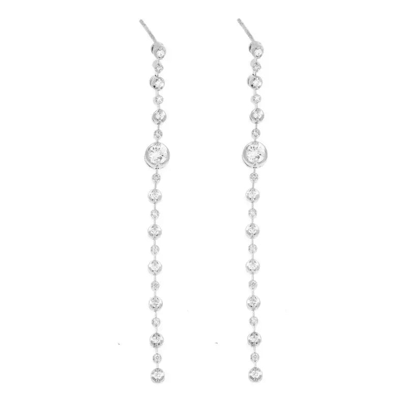 Diamond Drop Earrings in Women’s 18K White Gold Ladies Long