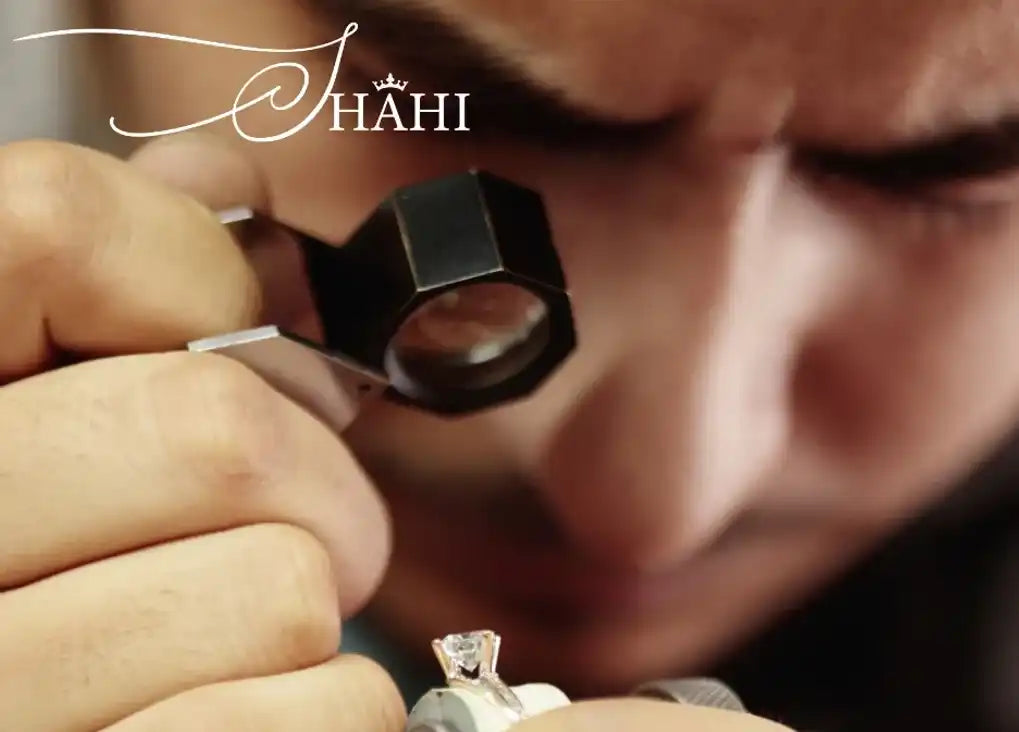 Diamond ring under inspection.