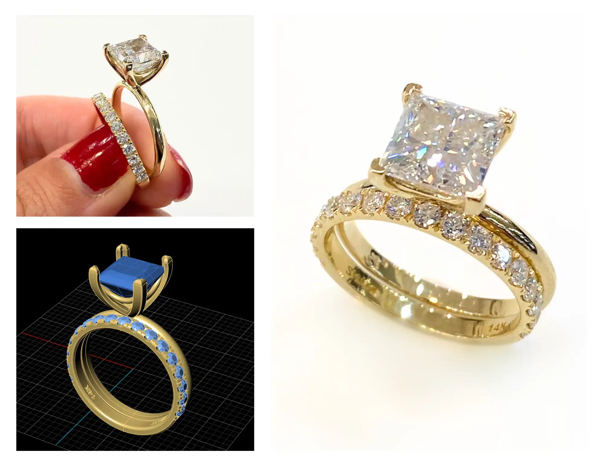 Gold engagement ring with diamond band.