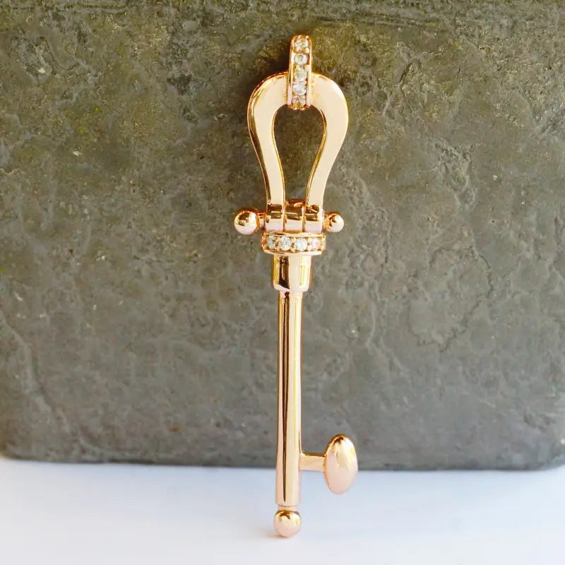 18K Rose Gold Statement Key Pendant with CZ
