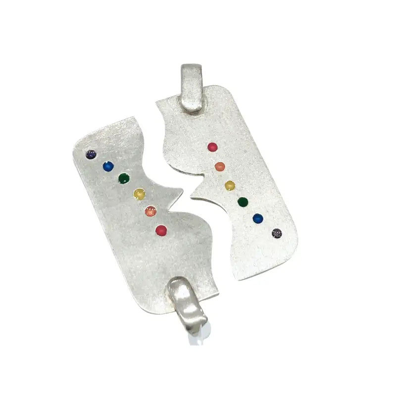 LGBTQ Couple Puzzle Pendant 925 Silver with Rainbow Enamel -