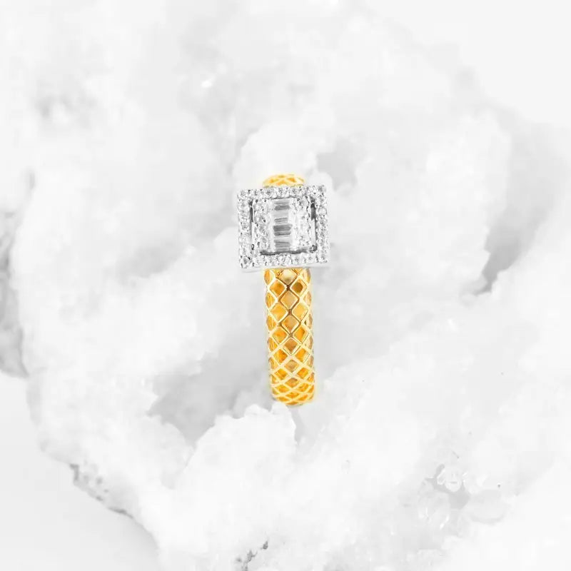 2 Tone White & Rose 18K Gold Statement Ring with Cubic