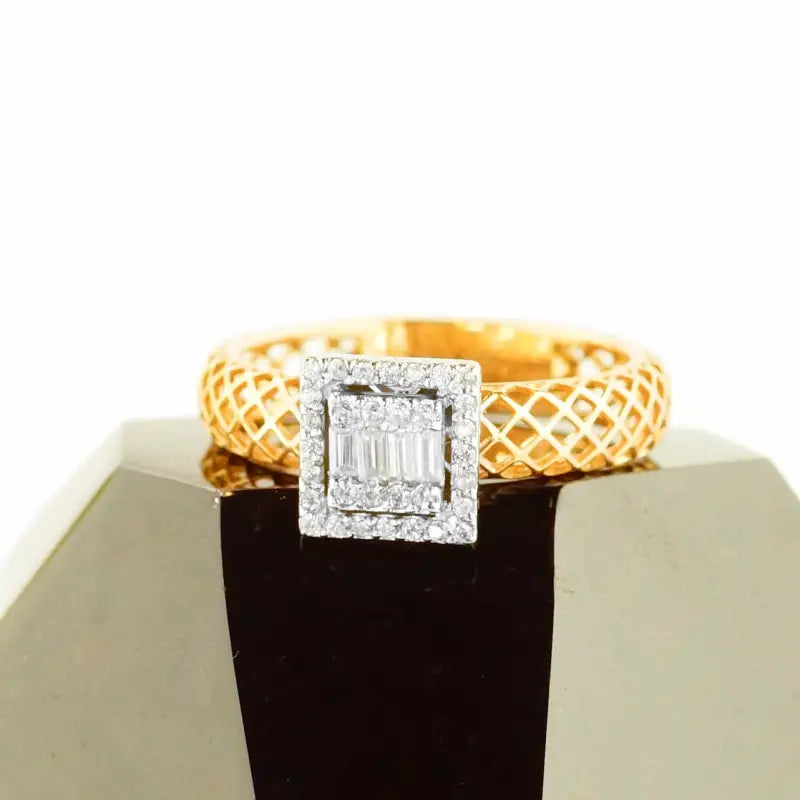 2 Tone White & Rose 18K Gold Statement Ring with Cubic