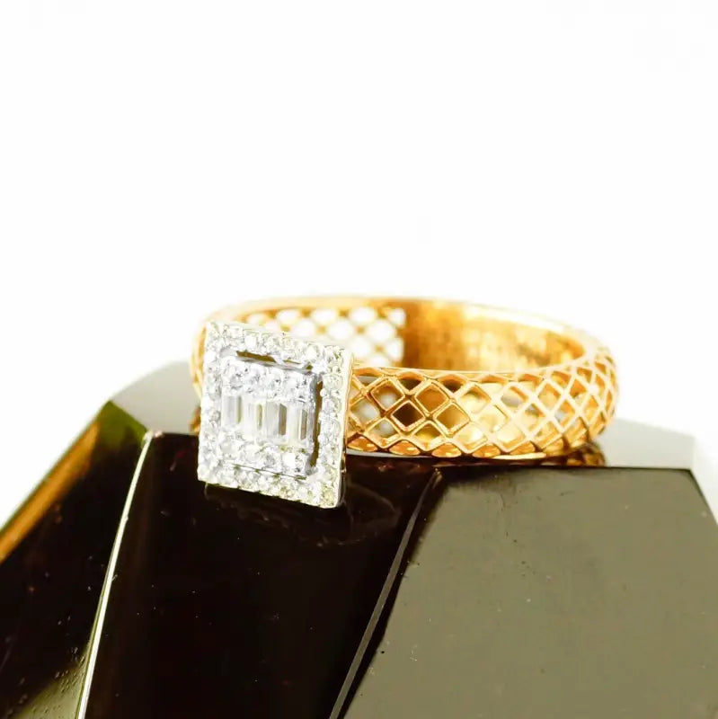 2 Tone White & Rose 18K Gold Statement Ring with Cubic