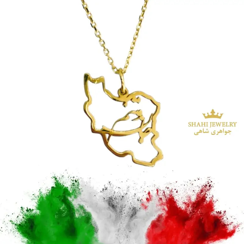 Persian Calligraphy 18K Solid Gold Iran Map Pendant