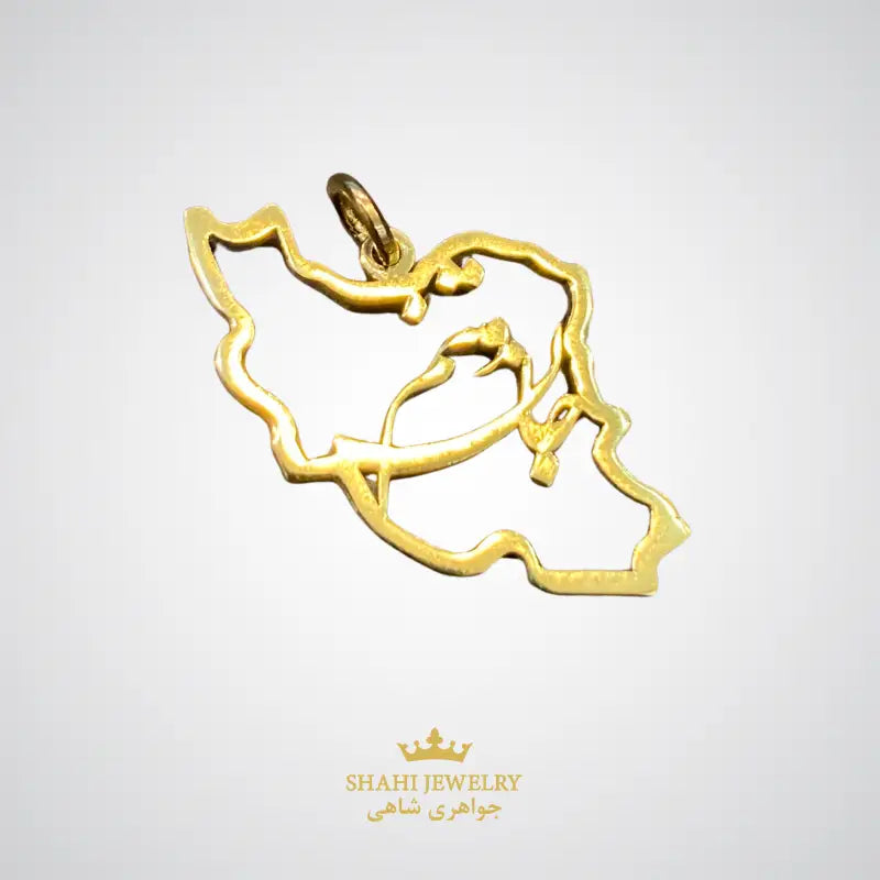 Persian Calligraphy 18K Solid Gold Iran Map Pendant