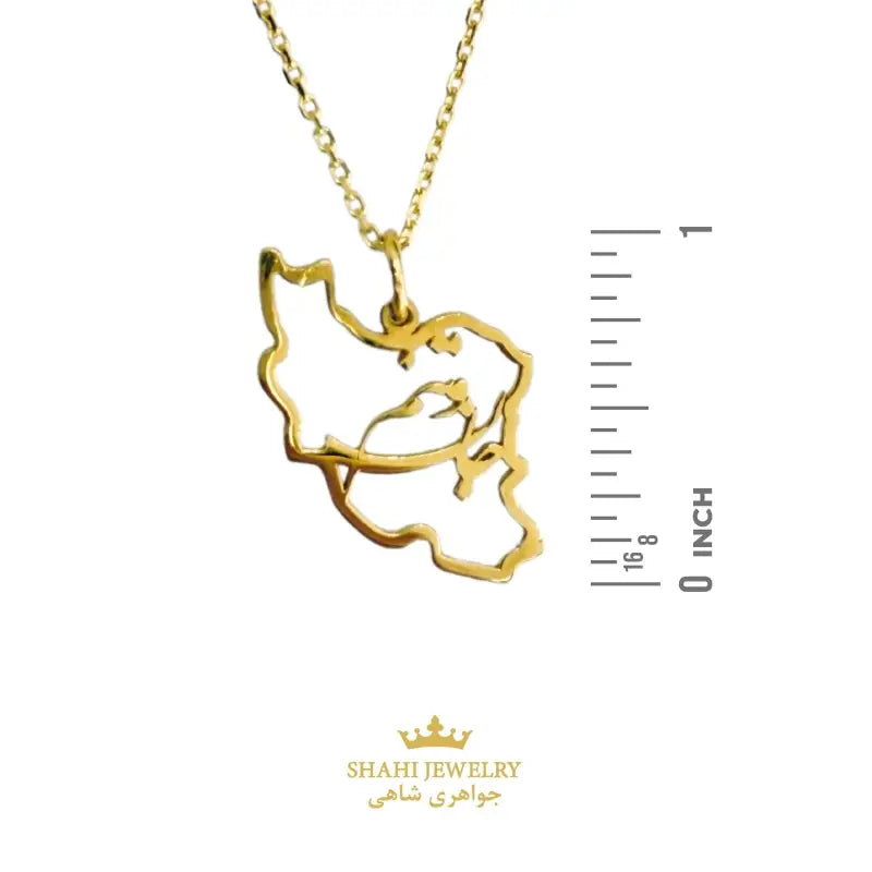 Persian Calligraphy 18K Solid Gold Iran Map Pendant