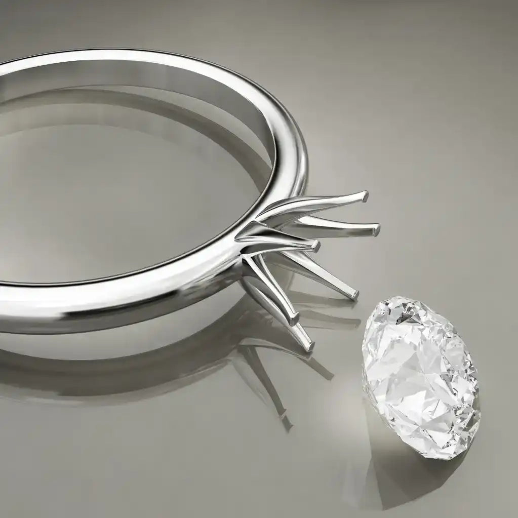 Silver ring setting with diamond.