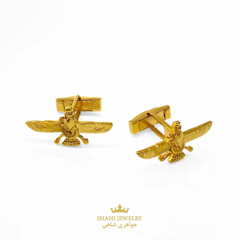 Zoroastrian Faravahar 925 Silver Gold Plated Cufflinks