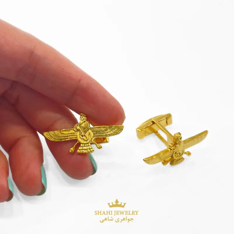 Zoroastrian Faravahar 925 Silver Gold Plated Cufflinks