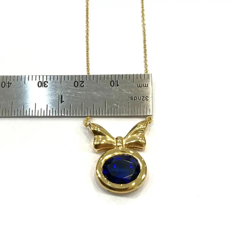 Bow Necklace Sapphire Necklace Cute Bow Necklace 18K Solid