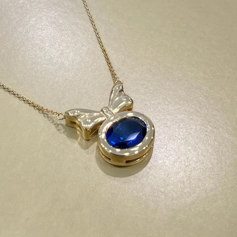 Bow Necklace Sapphire Necklace Cute Bow Necklace 18K Solid