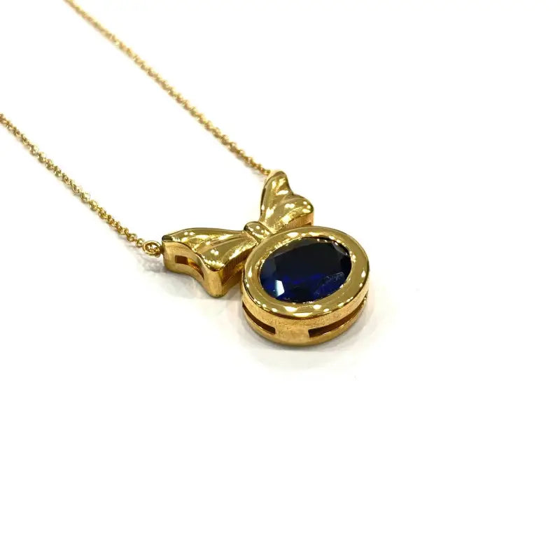 Bow Necklace Sapphire Necklace Cute Bow Necklace 18K Solid