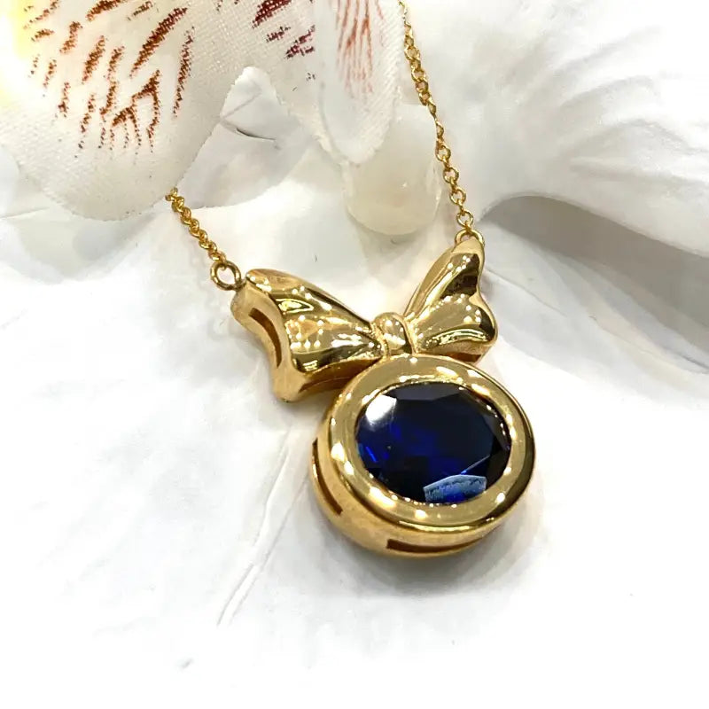 Bow Necklace Sapphire Necklace Cute Bow Necklace 18K Solid