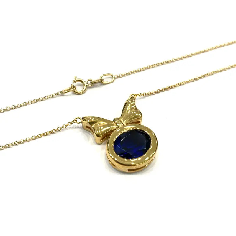 Bow Necklace Sapphire Necklace Cute Bow Necklace 18K Solid