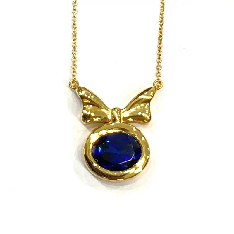 Bow Necklace Sapphire Necklace Cute Bow Necklace 18K Solid