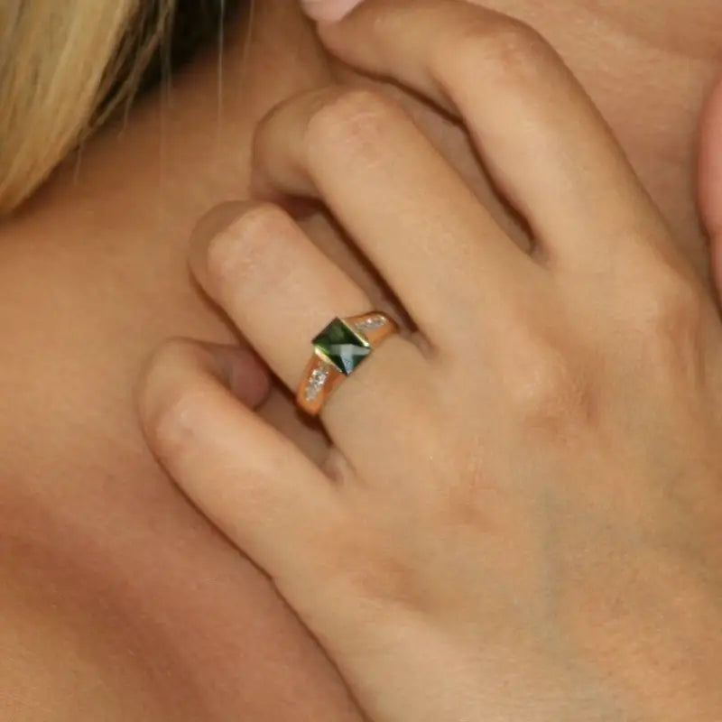 Dark Green Tourmaline Statement Ring in 14K Yellow Gold -