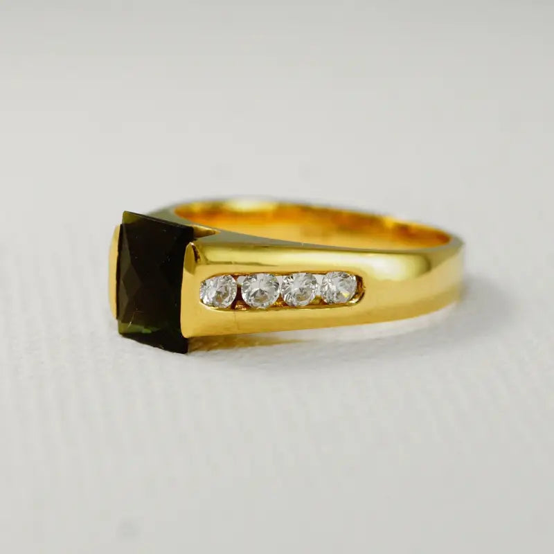 Dark Green Tourmaline Statement Ring in 14K Yellow Gold -