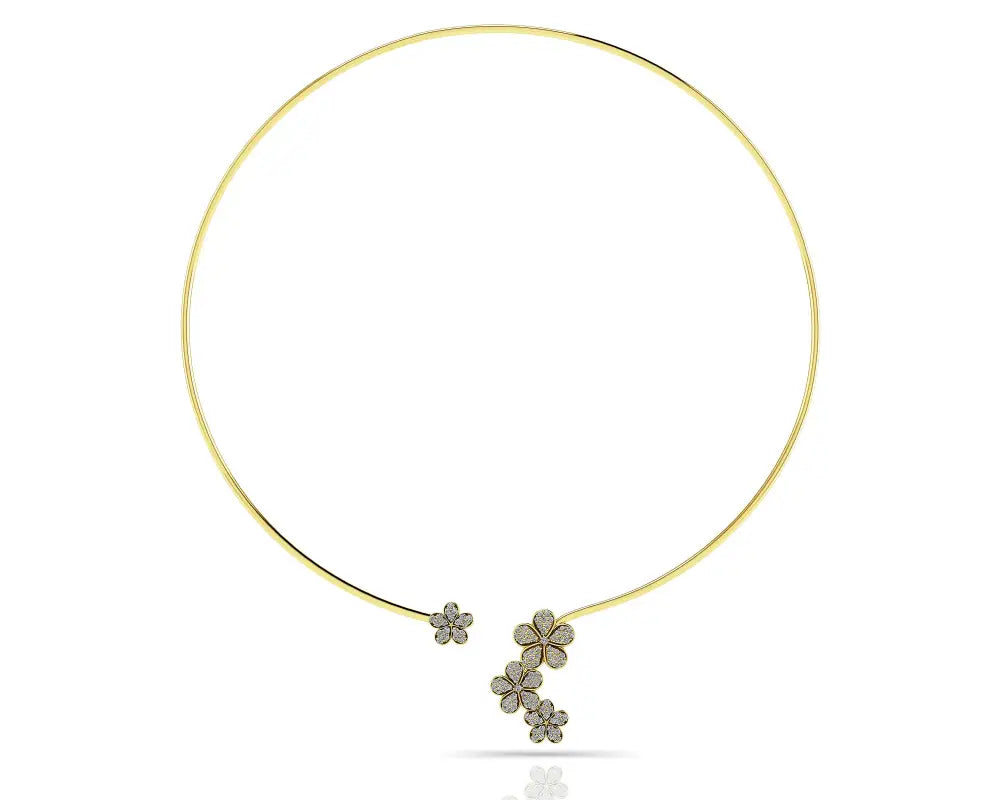 Diamond Flower Choker in 14K or 18K Yellow or White Gold -