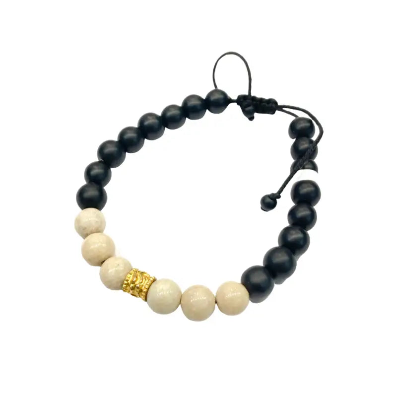 Onyx Men’s Bracelet with 18K Yellow Gold Detailed Bead -