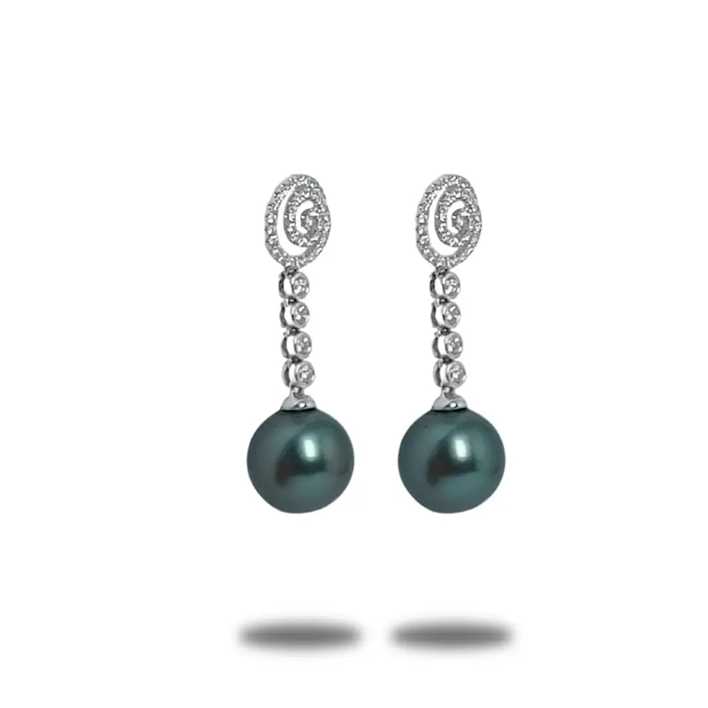 Tahitian Pearl And Diamond Earrings in 18k White Gold - Gold