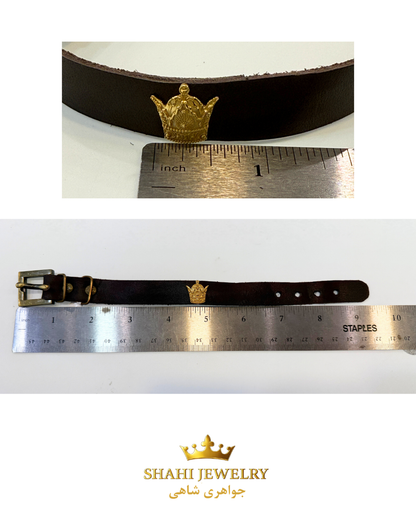 Leather bracelet with a 18k gold crown  