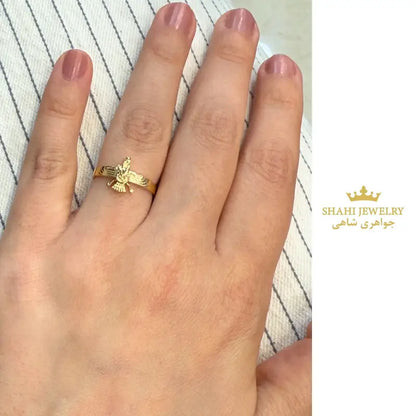 18k Solid Gold Farvahar Ring • Persian Zoroastrian Symbol