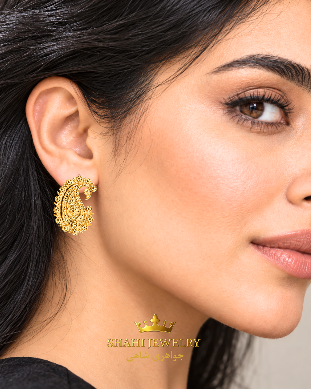 18K Solid Gold Persian Paisley Earrings
