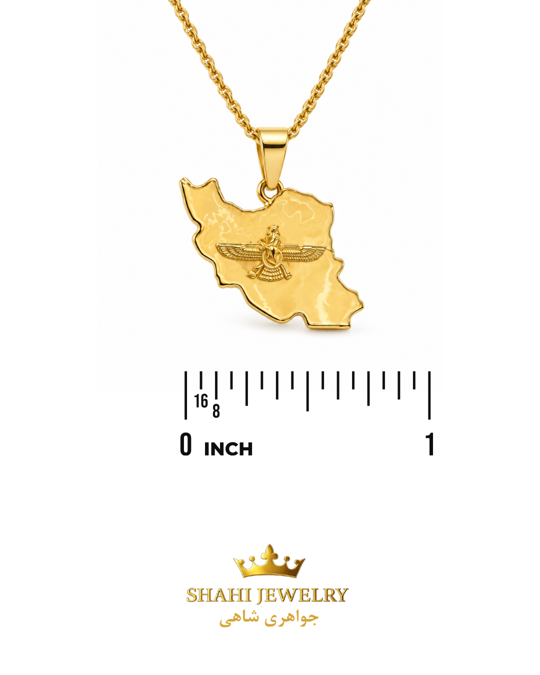 18K Gold Map of Iran with Farvahar (Ahura Mazda) Symbol Pendant