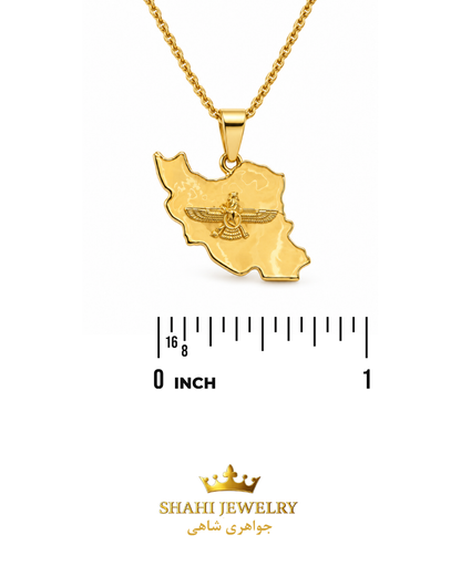18K Gold Map of Iran with Farvahar (Ahura Mazda) Symbol Pendant