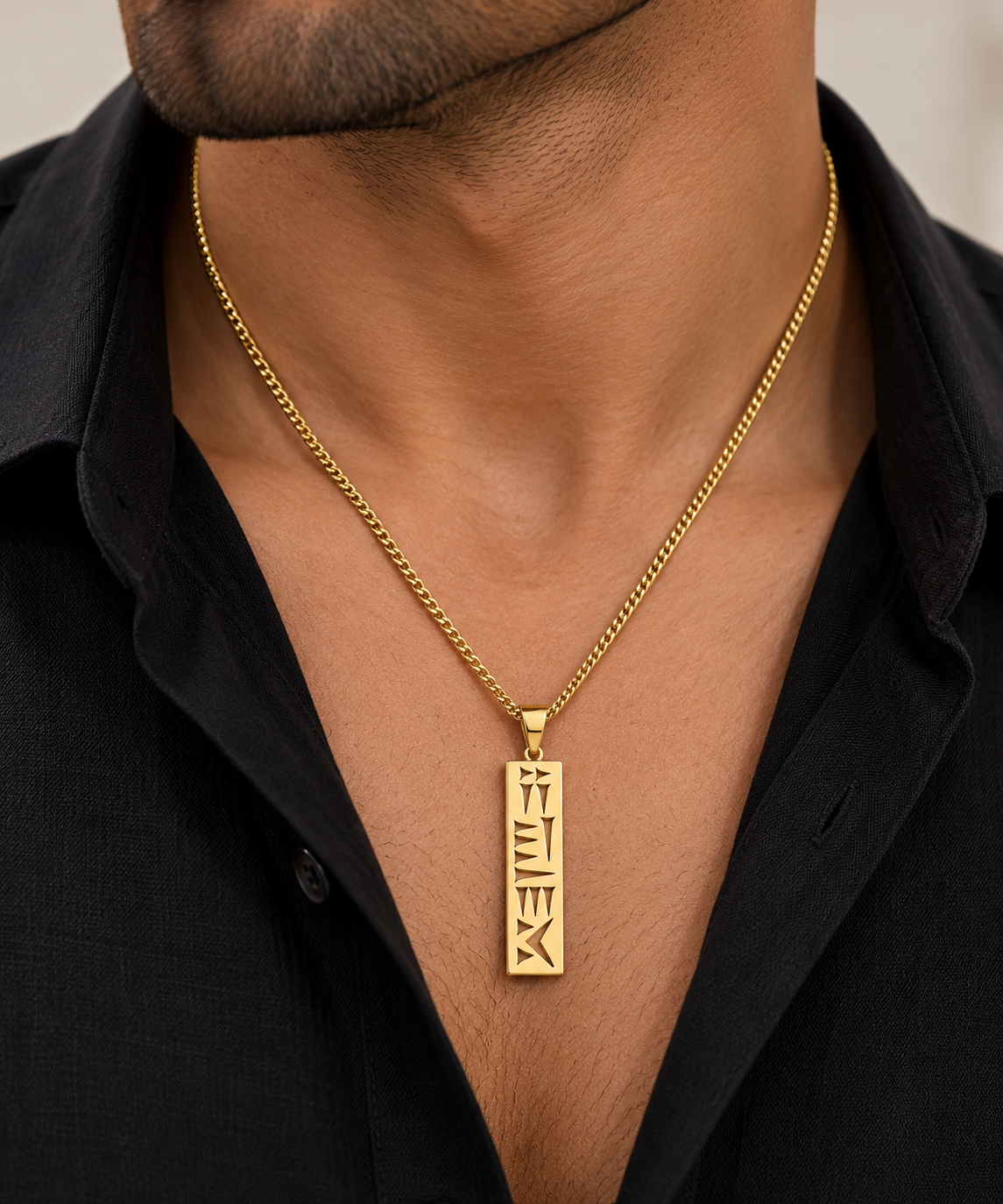 18K Solid Gold Iran Pendant in Ancient Persian Cuneiform, Unisex Necklace, USA Made