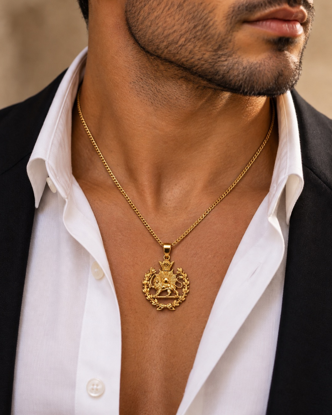 18k Persian Lion & Sun Gold Pendant