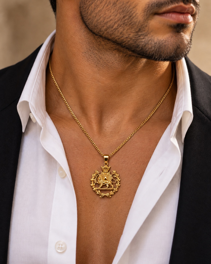 18k Persian Lion & Sun Gold Pendant