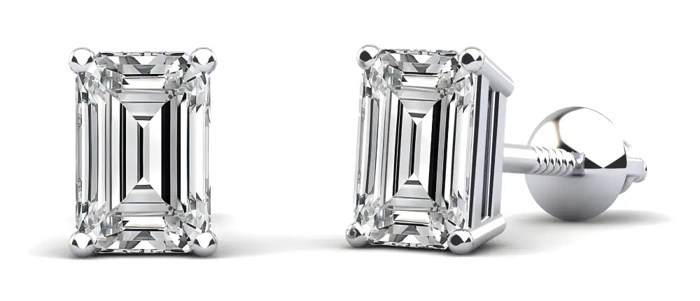 Classic Emerald Cut Diamond Stud Earrings In 14K or 18K