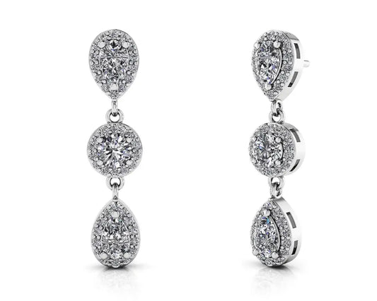 Dazzling Pear And Round Diamond Drop Earrings In 14K 18K