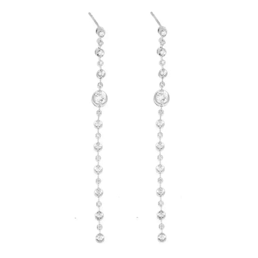 Diamond Drop Earrings in Women’s 18K White Gold Ladies Long