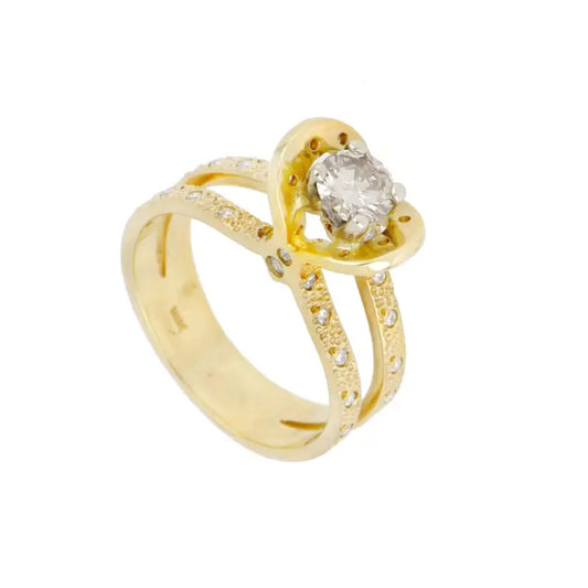 Diamond Engagement Ring in 18k Yellow Gold (Unique Style)