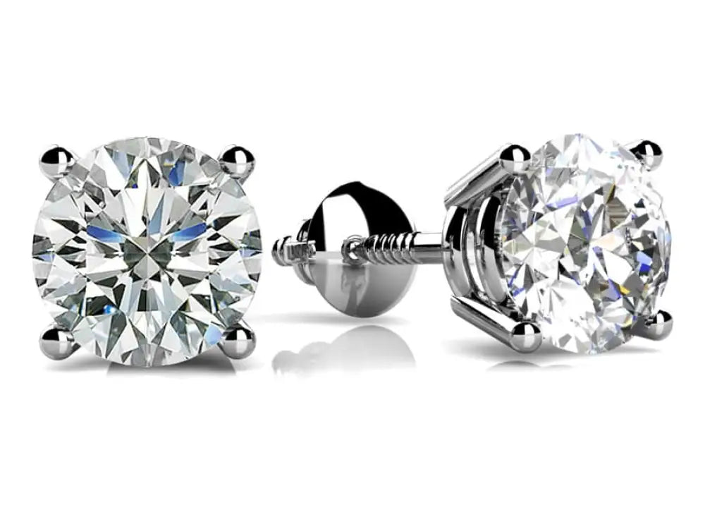 Diamond Studs Screw Back Earrings in 18K White Gold Unisex -