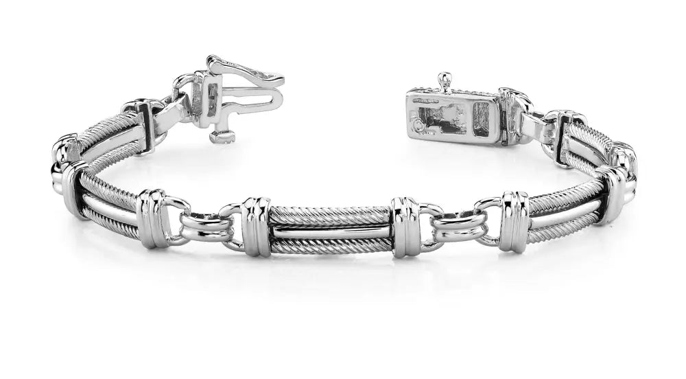 Double Link Men’s Cable Bracelet In 14K & 18K White