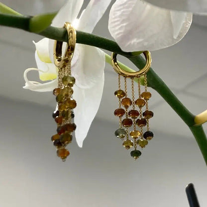 Solid Gold Dangling Earrings with Tourmaline in 14K Yellow