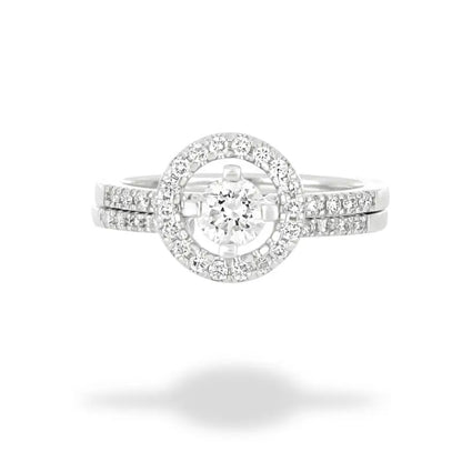 Halo Engagement Diamond Ring Set in Women’s 18K White Gold -