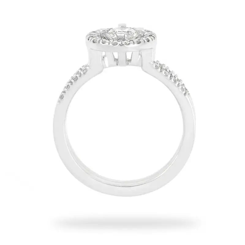 Halo Engagement Diamond Ring Set in Women’s 18K White Gold -